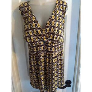 Cocomo Woman Top Brown Yellow Sleeveless Built-in Bra Tie Back No Tags Bust 46"